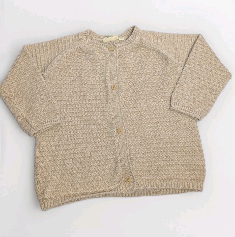 Petite Maison x NONO Cardigan Tan Organic Cotton Knit Sweater Minimalist 12M